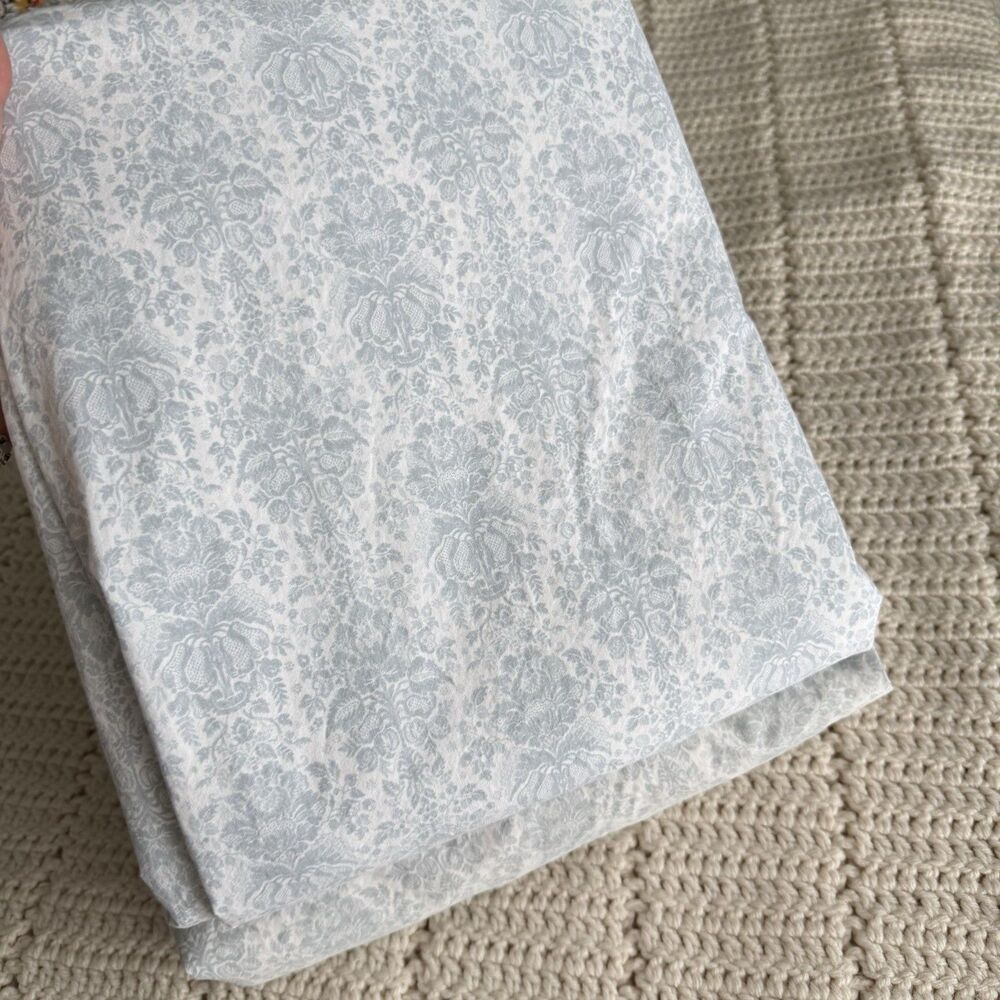 Lauren Ralph Lauren Queen Blue White Damask Fitted & Top Sheet Set 100% Cotton